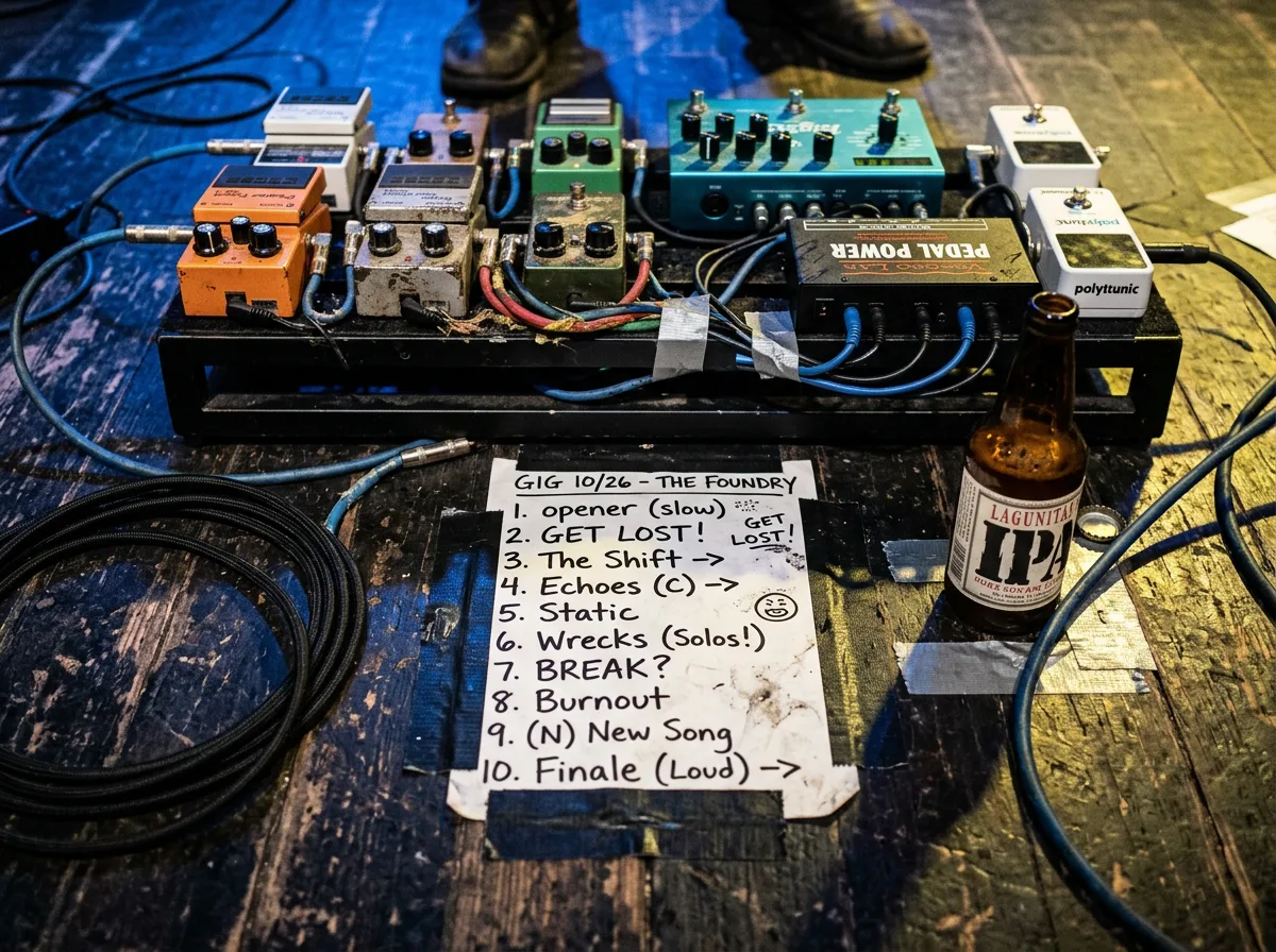 Set list taped down